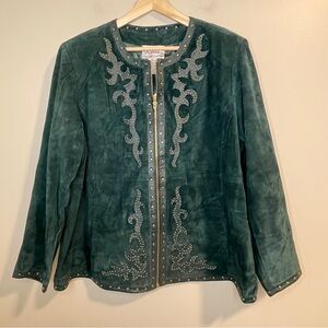 LINEA by Louis Dell’Olio green suede leather stud embellished jacket 2X